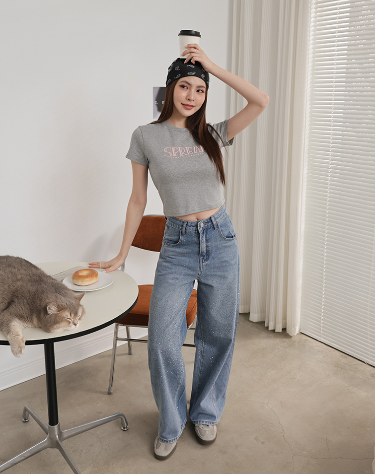 SPARKLE WASHED CURVE BARREL JEANS