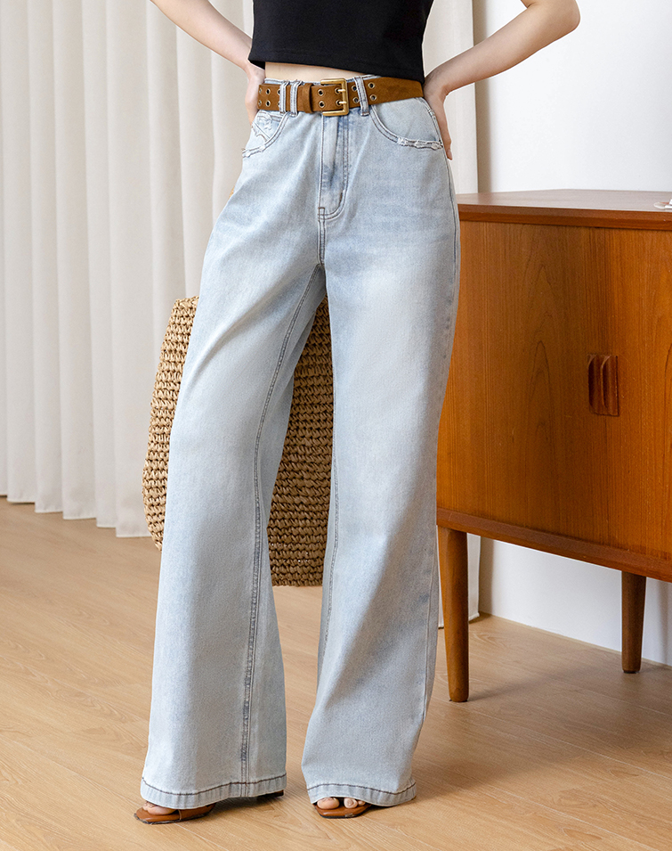 LIGHTWEIGHT SLIMMING WASHED DENIM JEANS