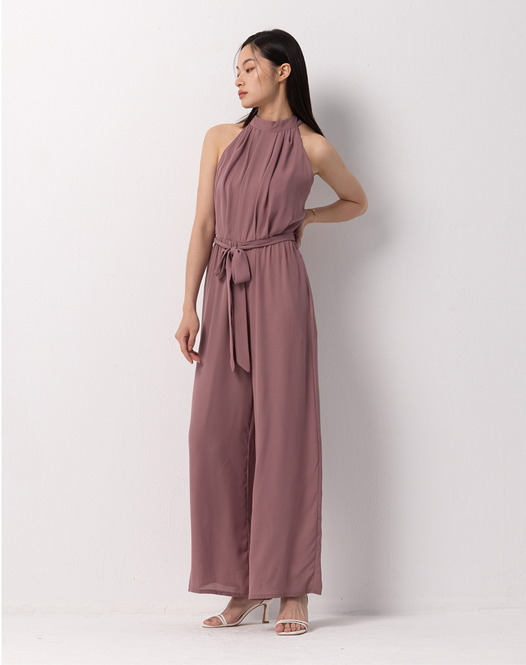 SEXY PLEATED HALTER JUMPSUIT WITH WAIST BAND