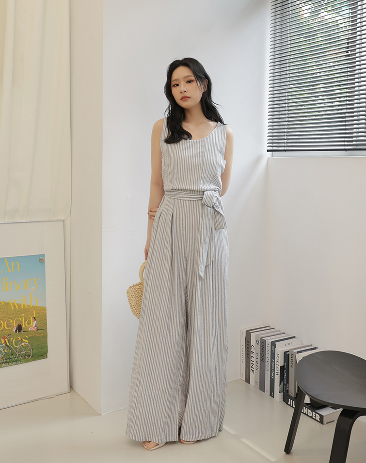 NAUTICAL STRIPE DRAWSTRING JUMPSUIT