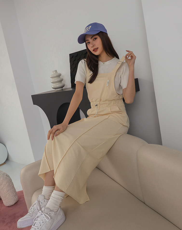 CASUAL POCKETS CINCHED WAIST FRINGY DUNGAREE