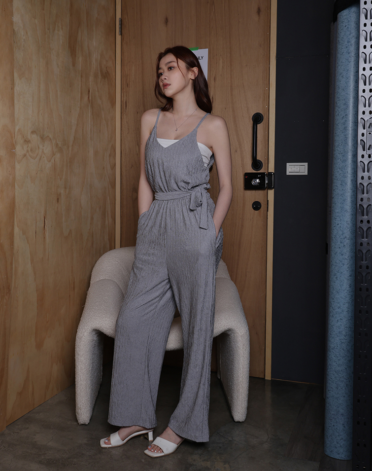 STRIPED ELASTIC STRAP JUMPSUIT