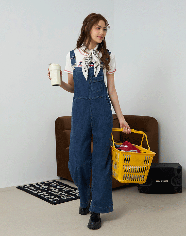 PLAYFUL SUSPENDER WASHED DENIM PANTS