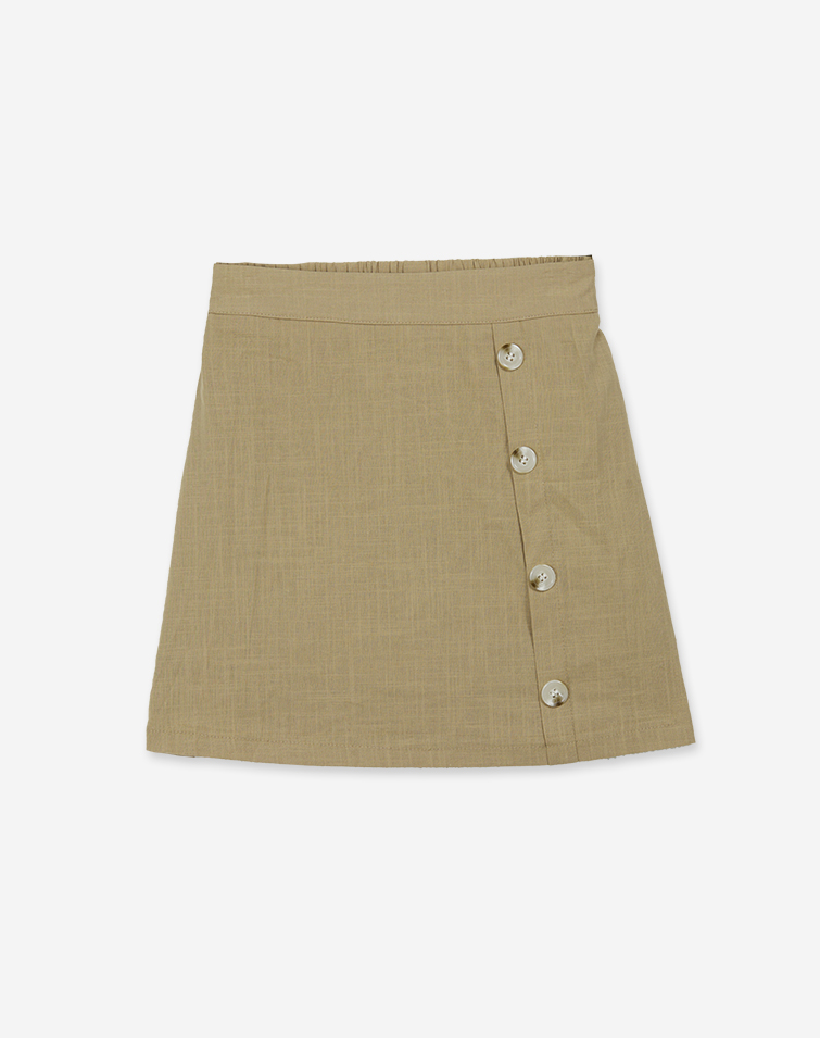 SLENDER LINEN AMBER BUTTON MINI SKIRT