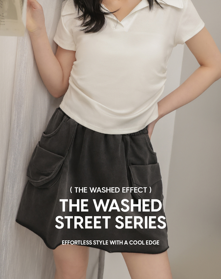 WASHED TEXTURE DOUBLE POCKET DESIGN SKIRT