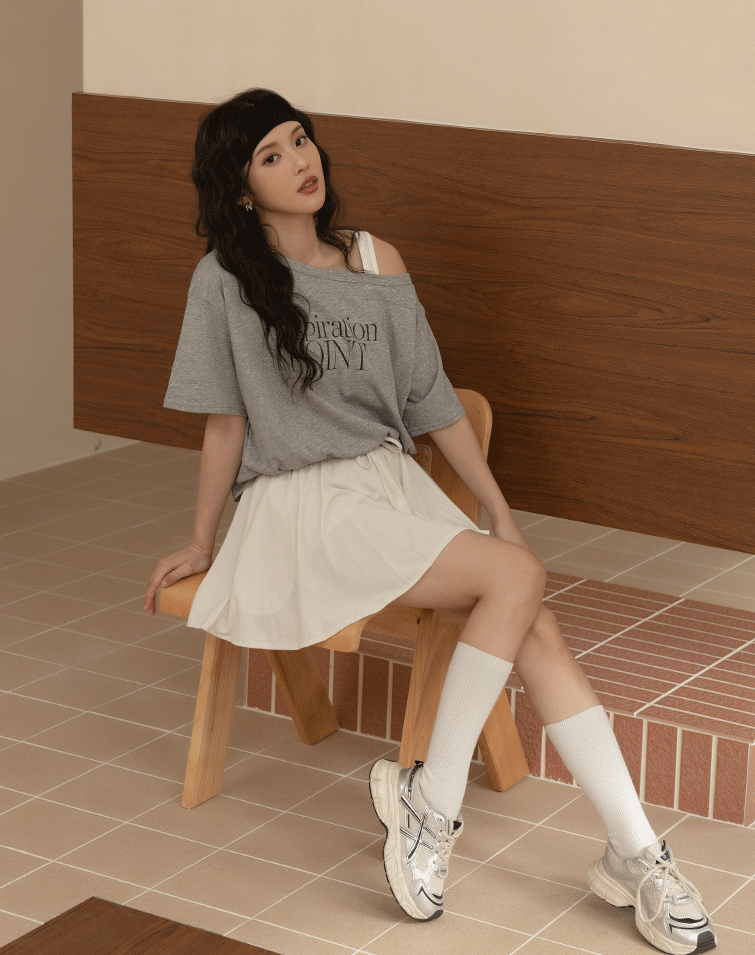 ELASTIC DRAWSTRING SOLID COLOR CASUAL SKIRT