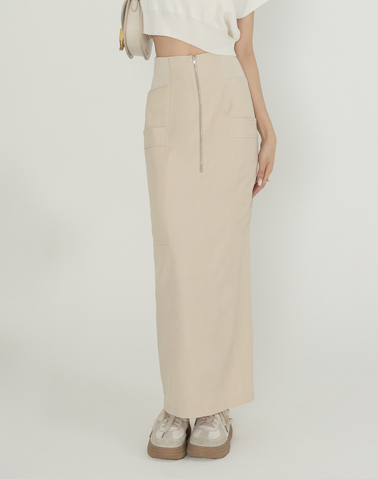 FRONT ZIPPER FLATTERING MAXI SKIRT