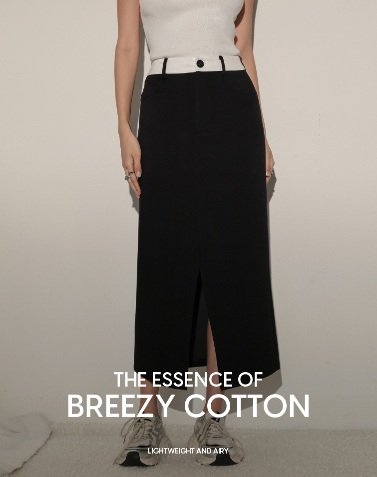 LIGHT COTTON FREY CONTRAST WAISTBAND MAXI SKIRT