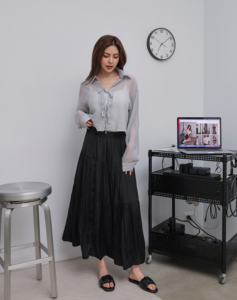 LAYERED RUFFLE TIERED LONG SKIRT