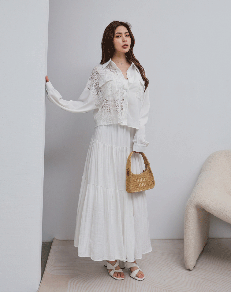 LAYERED RUFFLE TIERED LONG SKIRT