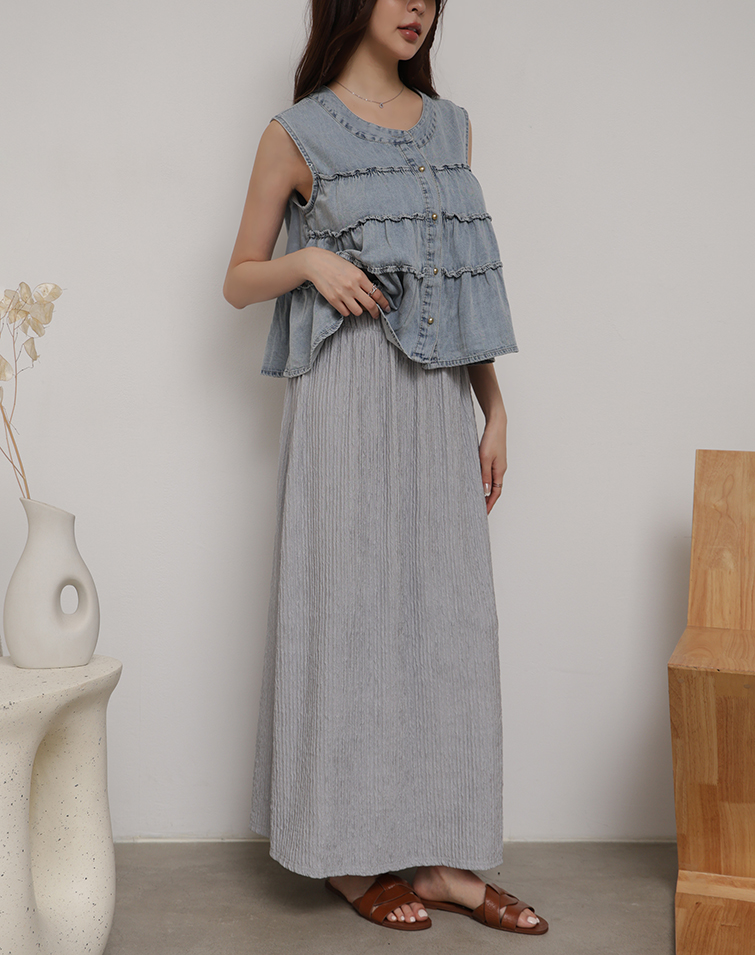 RIPPLED A-LINE MAXI SKIRT