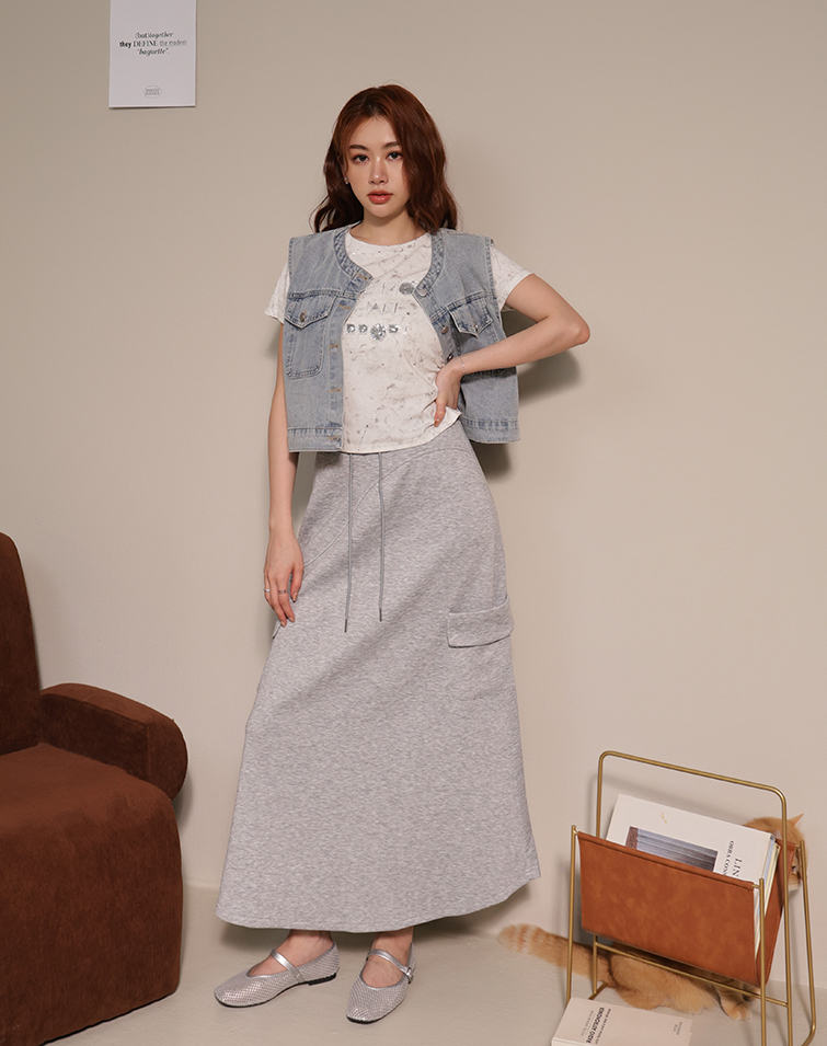 COMFORTABLE COTTON-FEEL ASYMMETRICAL PANELING LONG SKIRT