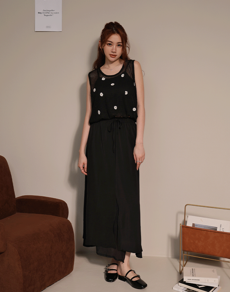 ELEGANT FLOWY TIE-WAIST  LONG SKIRT