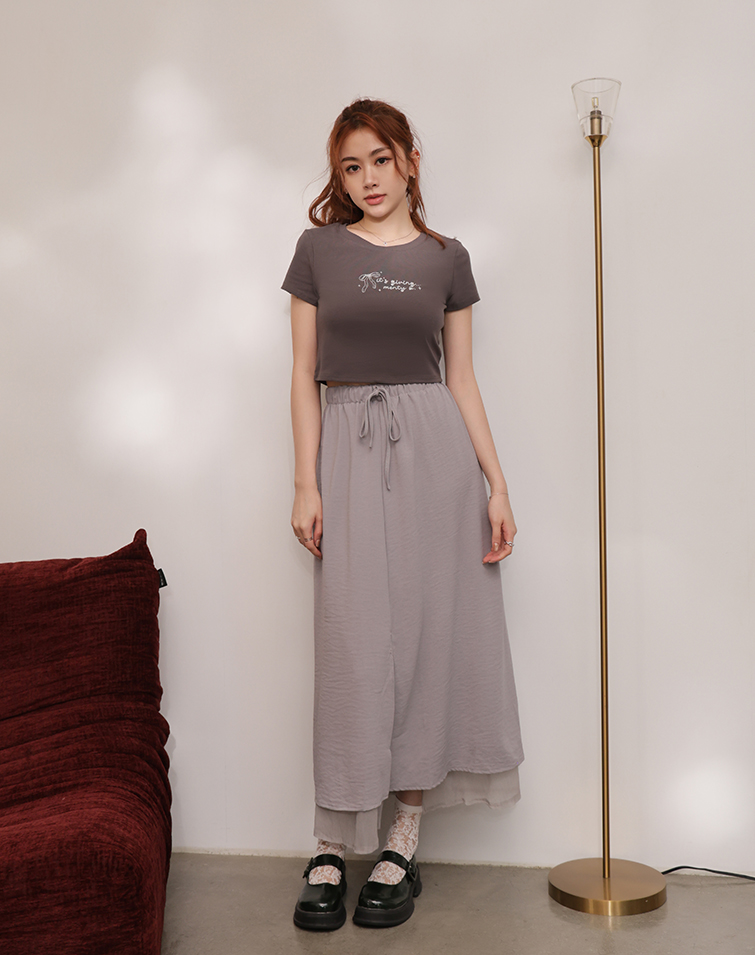 ELEGANT FLOWY TIE-WAIST  LONG SKIRT