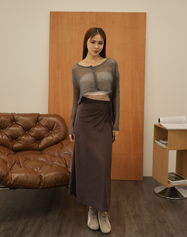 SUEDE WAIST-TIE MAXI SKIRT