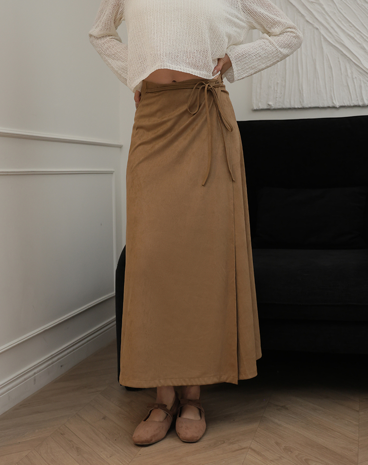 SUEDE WAIST-TIE MAXI SKIRT