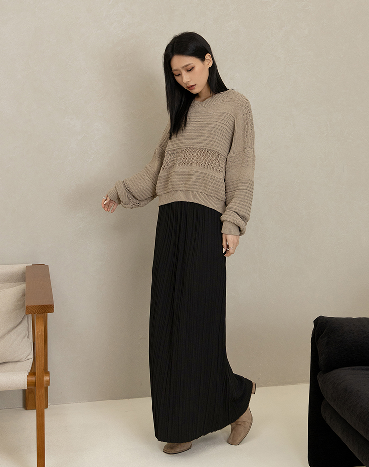 SOFT PLEATED RIBBED SKIRT
