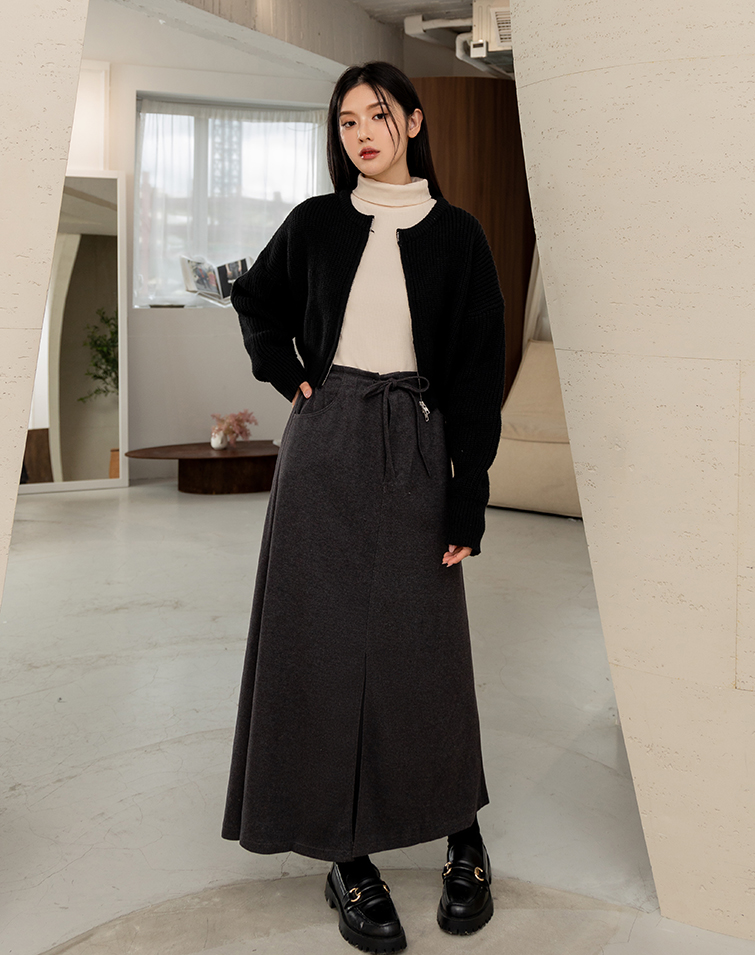 URBAN-STYLE  DRAWSTRING LONG SKIRT
