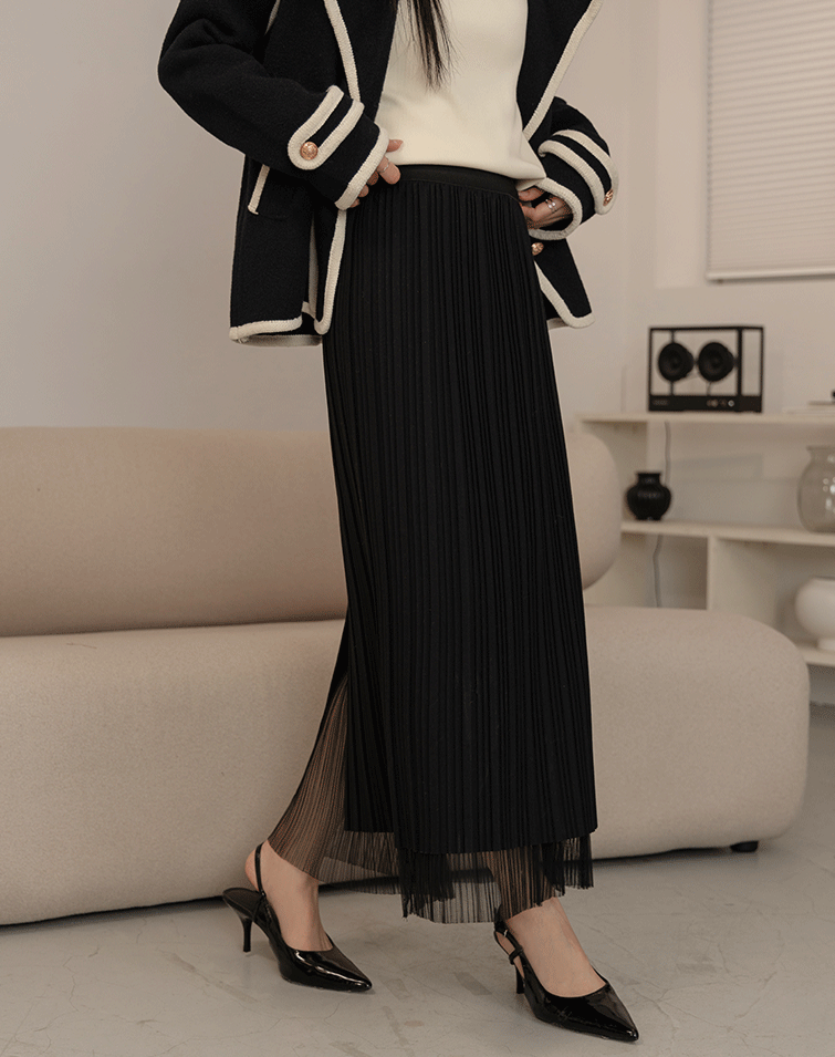 SHEER PLEATED MAXI SKIRT