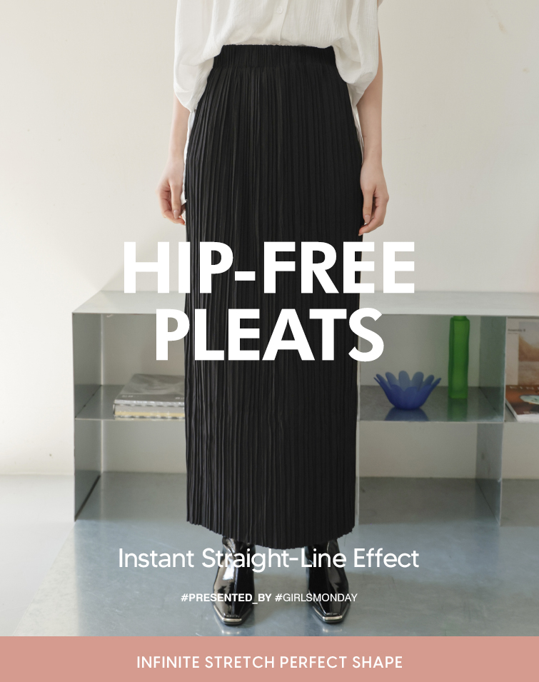 TEXTURED FINE PLEATS ELASTIC WAIST SKIRT
