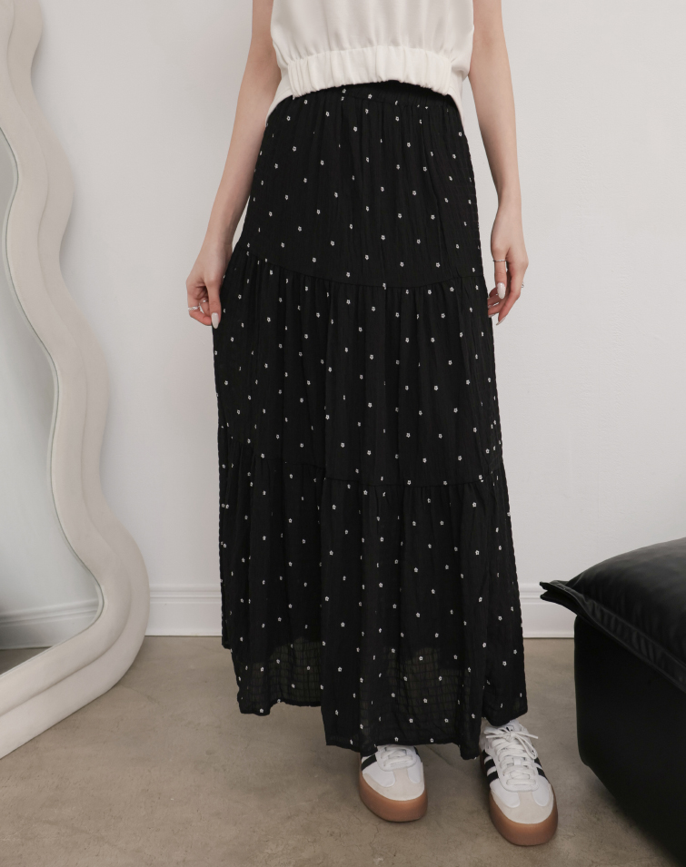 POLKA DOT TIERED MAXI SKIRT