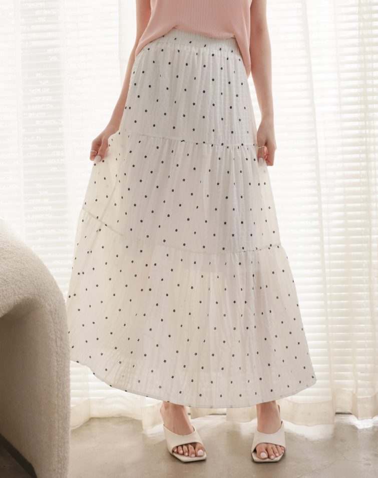 POLKA DOT TIERED MAXI SKIRT