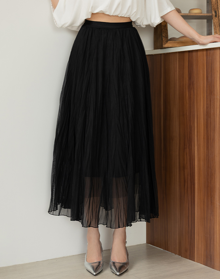 MESH ELASTIC MAXI SKIRT