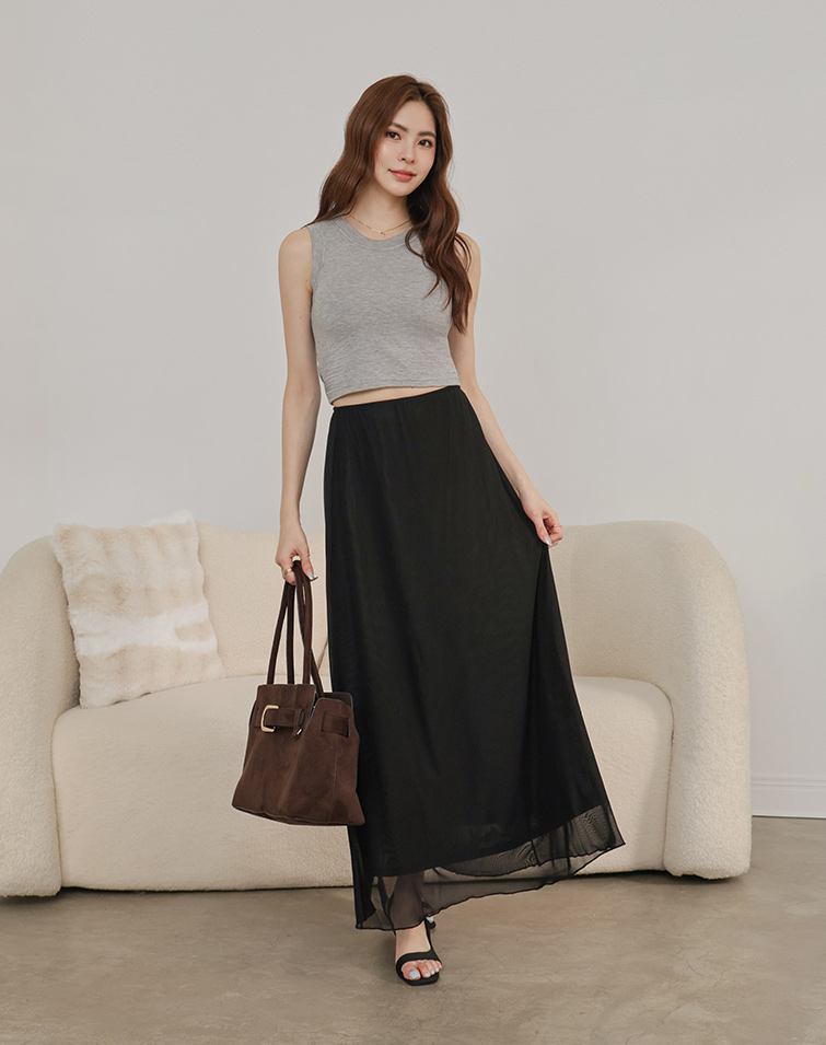 ELASTIC MESH MAXI SKIRT