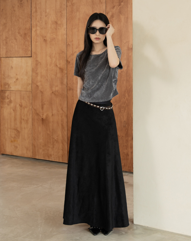 SUEDED SLIMMING A-LINE MAXI SKIRT