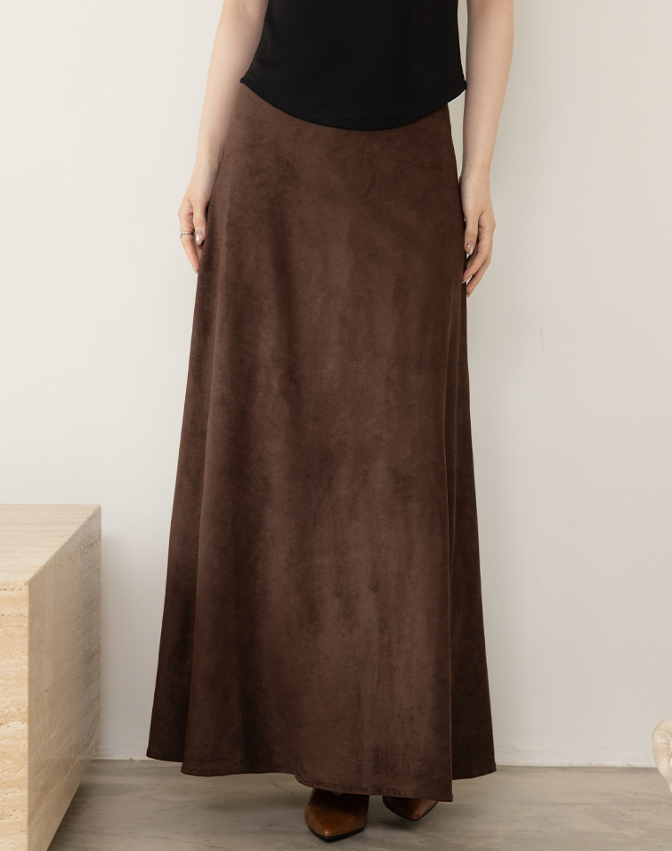SUEDED SLIMMING A-LINE MAXI SKIRT