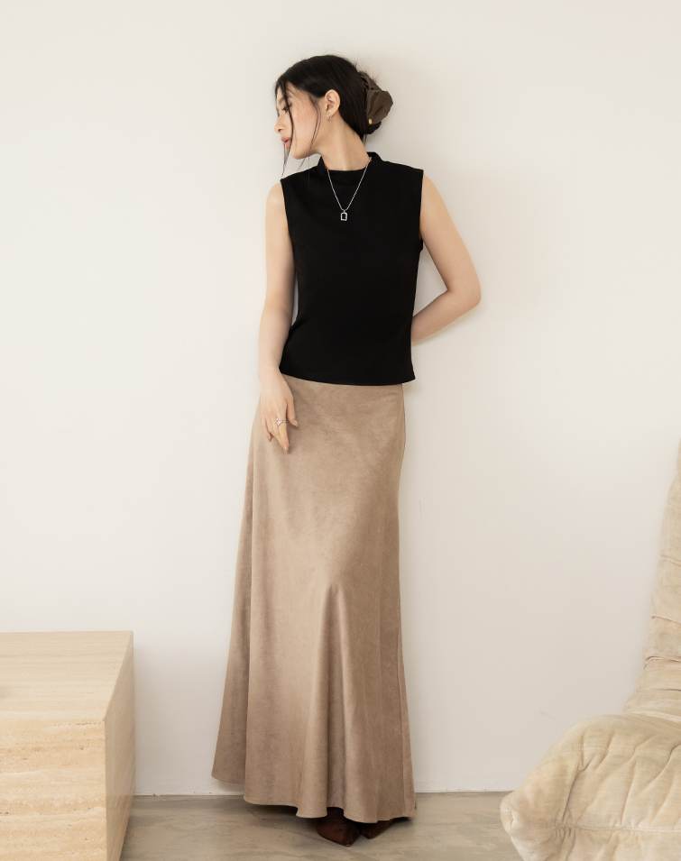 SUEDED SLIMMING A-LINE MAXI SKIRT