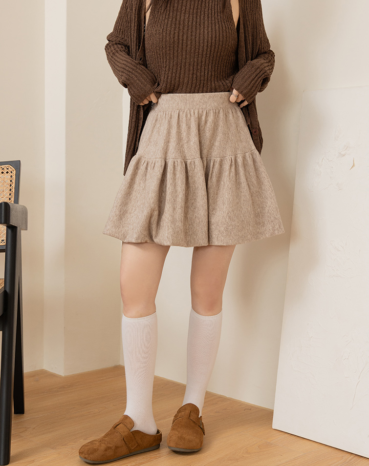 Soft-Touch Fine Knit Ruffle Mini Skirt