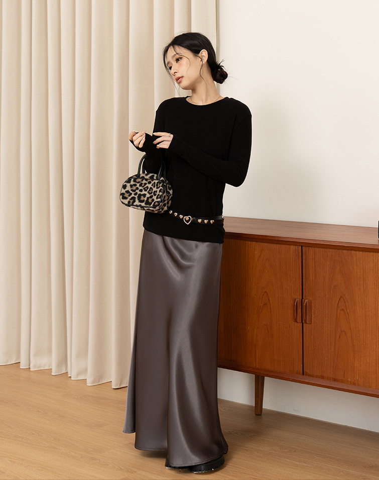 PEARL-SATIN ELASTIC SLIMMING MAXI SKIRT