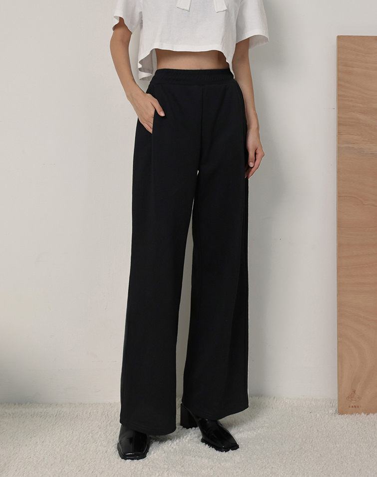 ELASTIC WAIST PLEATED SLIMMING WIDE-LEG PANTS