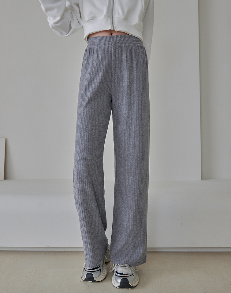 ELASTICATED WAIST BRUSHED RIBBED WIDE-LEG PANTS