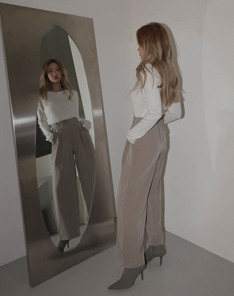 CHIC VERTICAL STRIPES PLEATED TAILORED PANTS