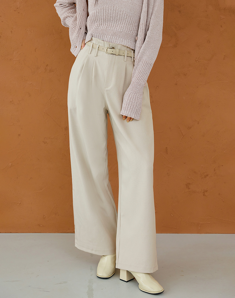 ELEGANT BELTED SUIT TROUSERS