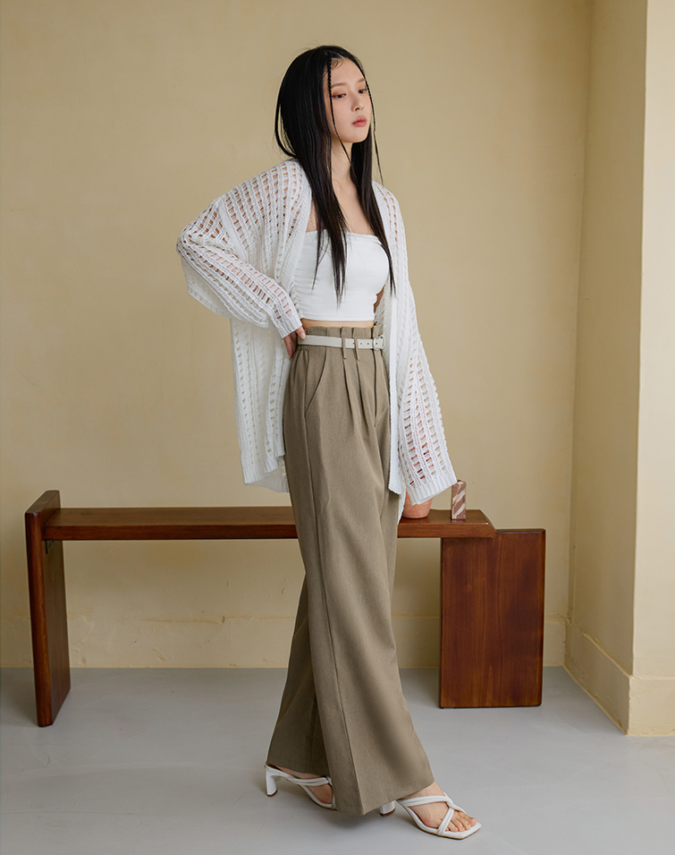 ELEGANT BELTED SUIT TROUSERS