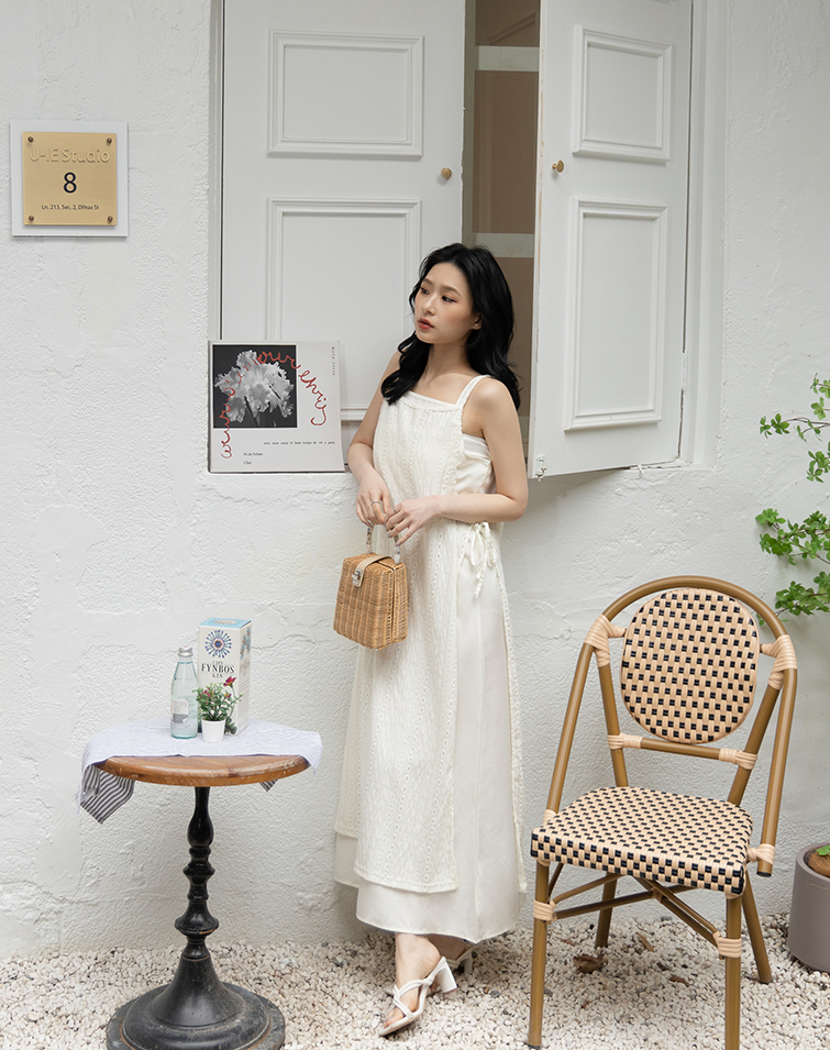 SPAGHETTI STRAP JACQUARD CAMI DRESS