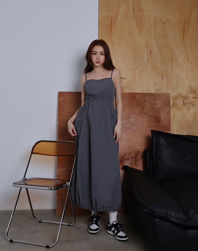 DOUBLE POCKET DRAWSTRING TANK DRESS