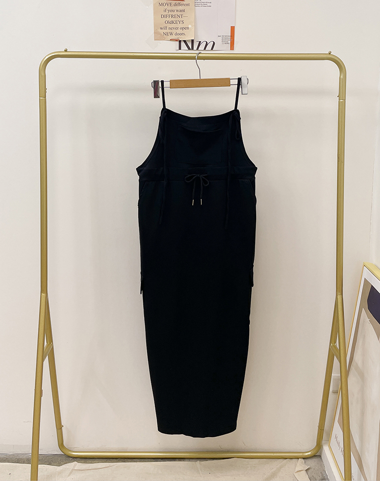 SOLID COLOR TIE-BACK SPACE COTTON SLIP DRESS