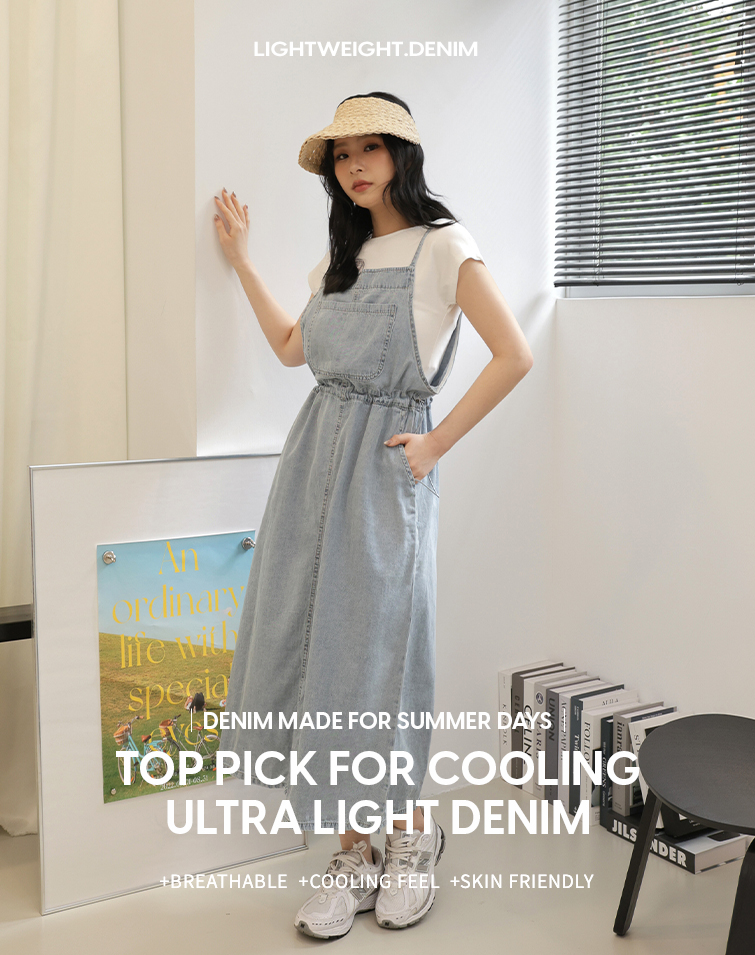 POCKET-STYLE WAIST-TIE DENIM SUSPENDER DRESS