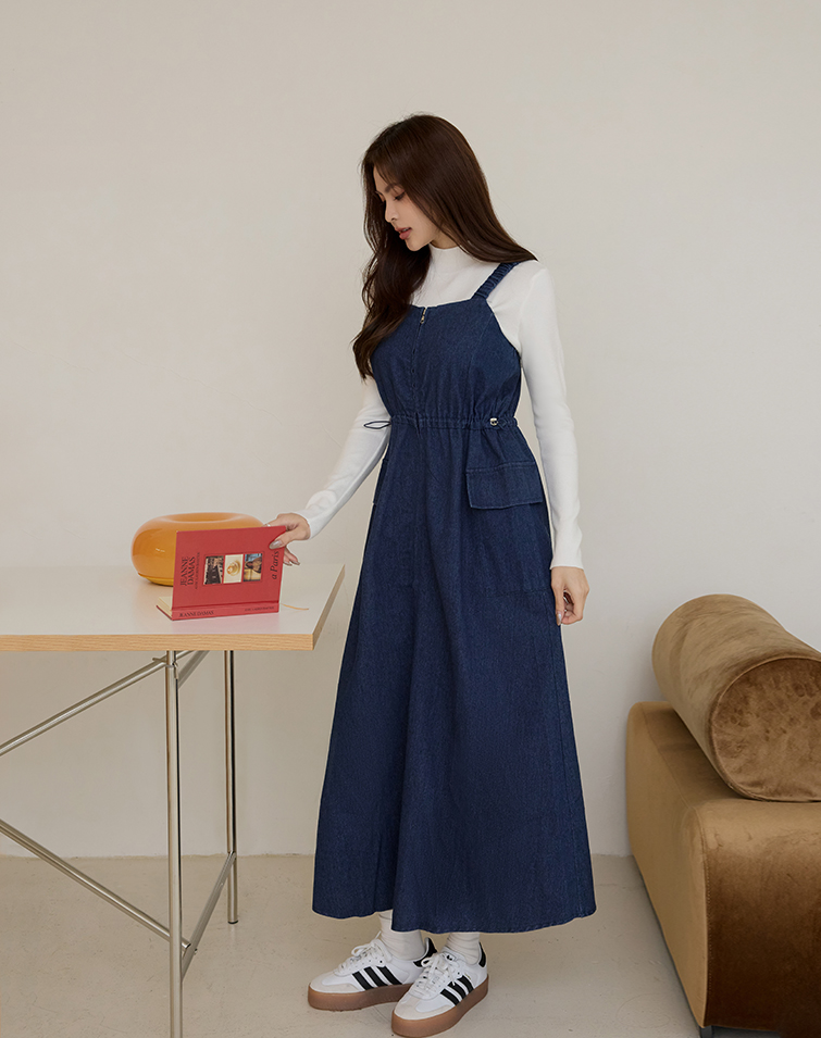 FASHION ZIPPER WASHED DENIM DRESS