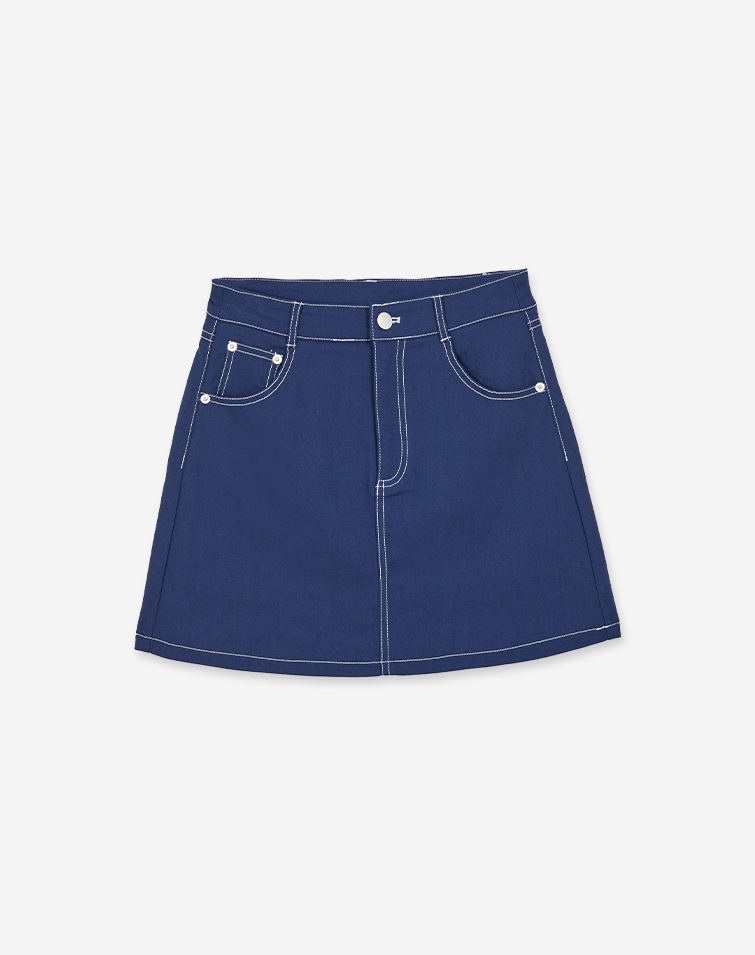 CONTRAST STITCH VERSATILE DENIM MINI SKIRT