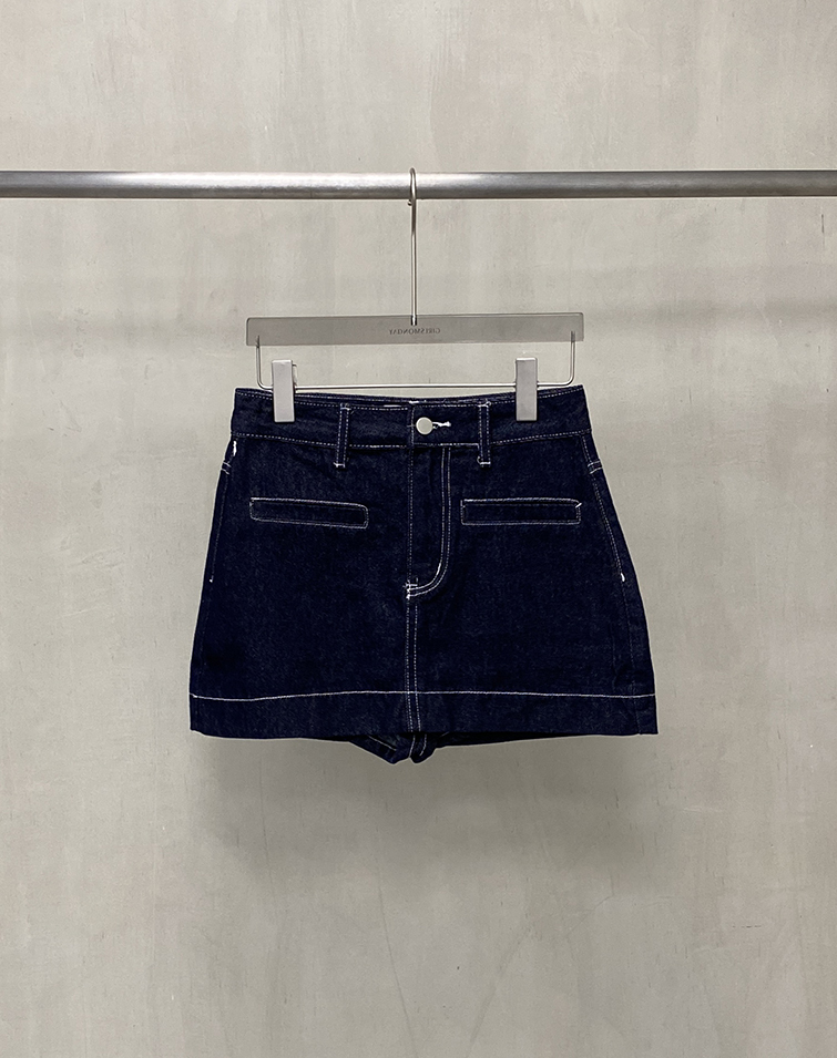 CLASSIC A-LINE POCKET DENIM MINI SKIRT