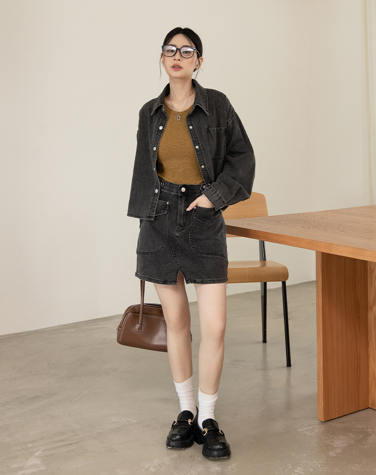 HIGH-STRETCH POCKET DENIM MINI SKIRT