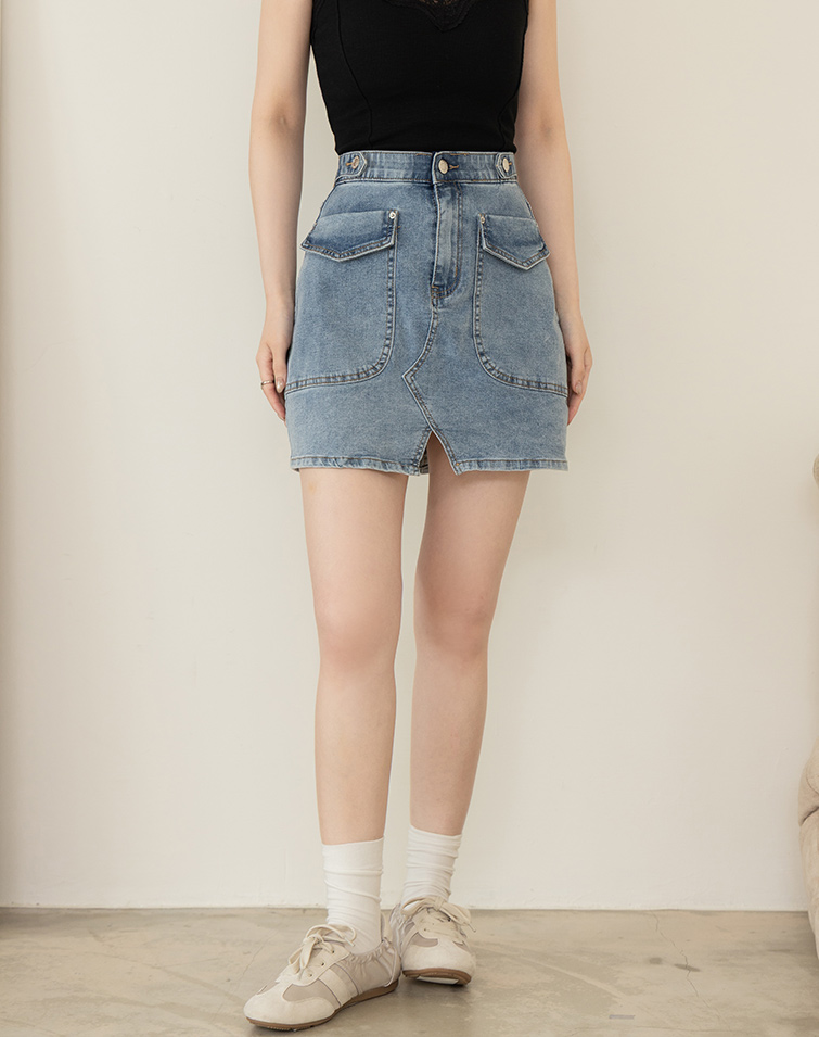 HIGH-STRETCH POCKET DENIM MINI SKIRT