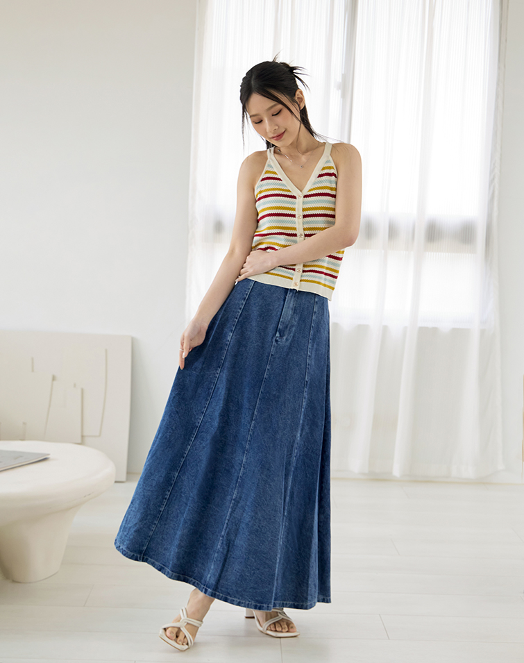 PATCHWORK TEXTURED DENIM SKIRT
