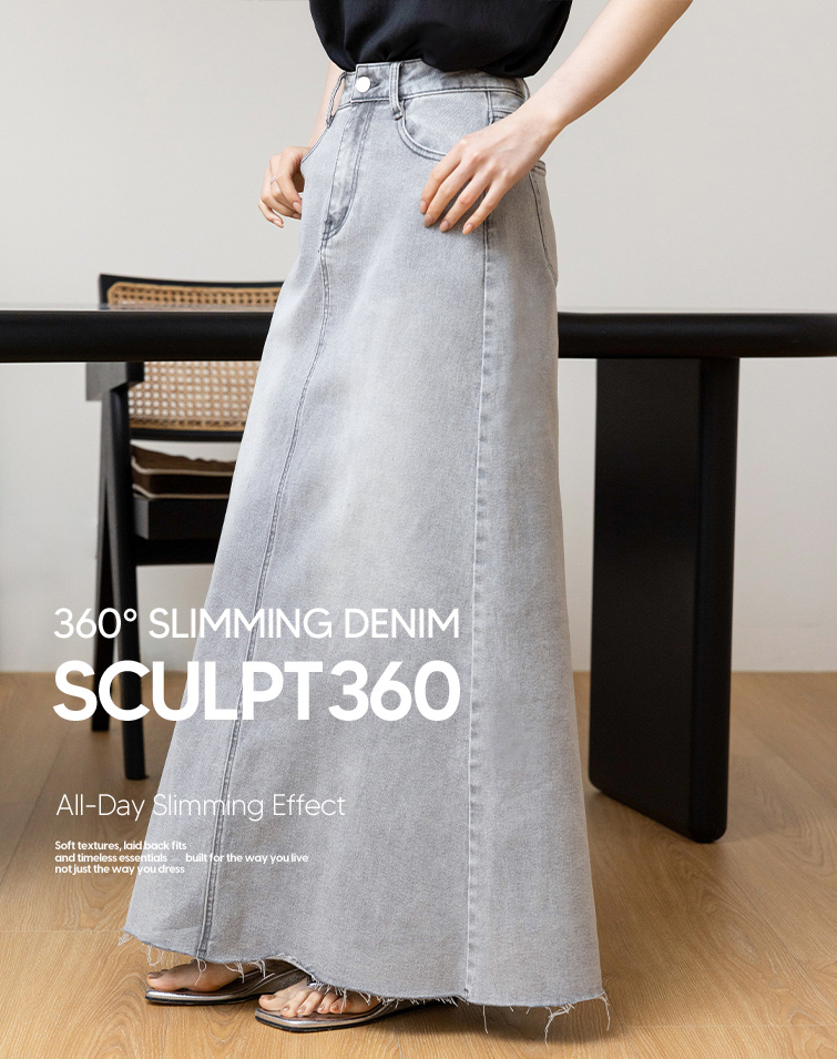SLIM WASHED DENIM MAXI SKIRT