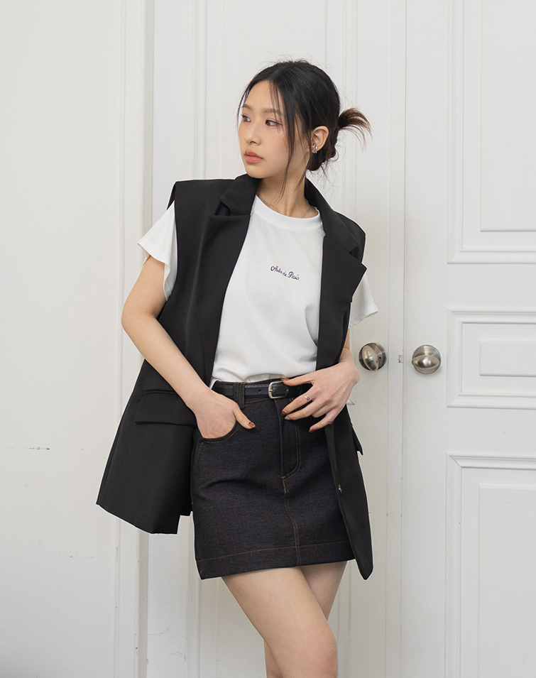 SLIM-FIT DENIM BRUSHED MINI SKIRT